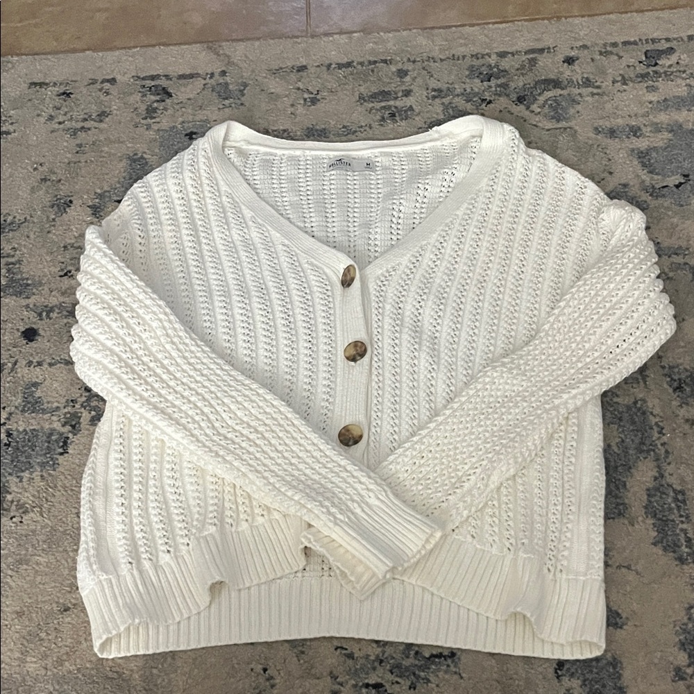 Women's White Sweater with Button Detail